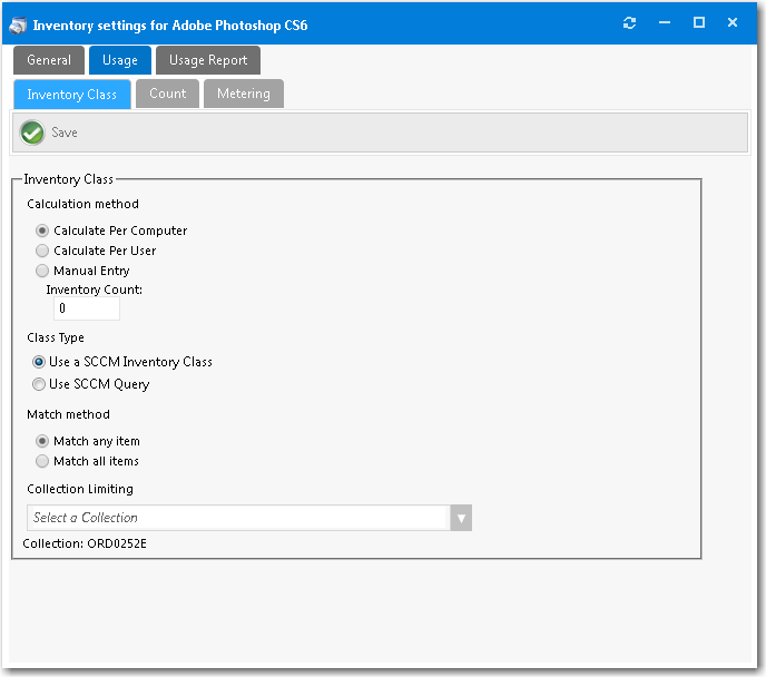 Inventory Item Properties Dialog Box / Usage > Inventory Class Tab